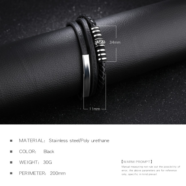 Wholesale Stainless Steel Personalized Multilayer Leather Bracelet