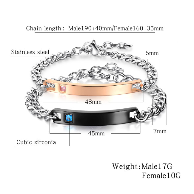 Wholesale Stainless Steel Lettering Couple Charm Bracelets