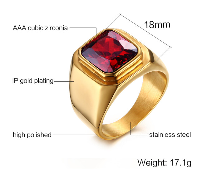 Wholesale Stainless Steel Red Stone Ring
