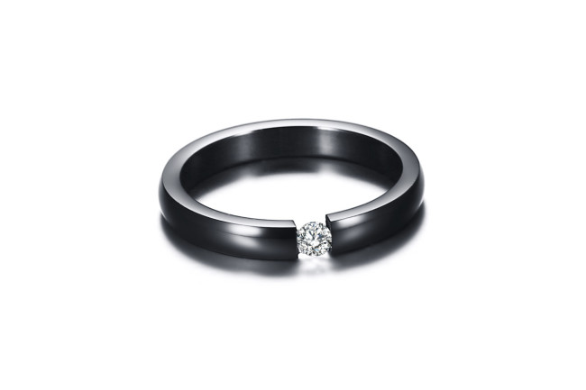 Wholesale Stainless Steel CZ Black IP Ring