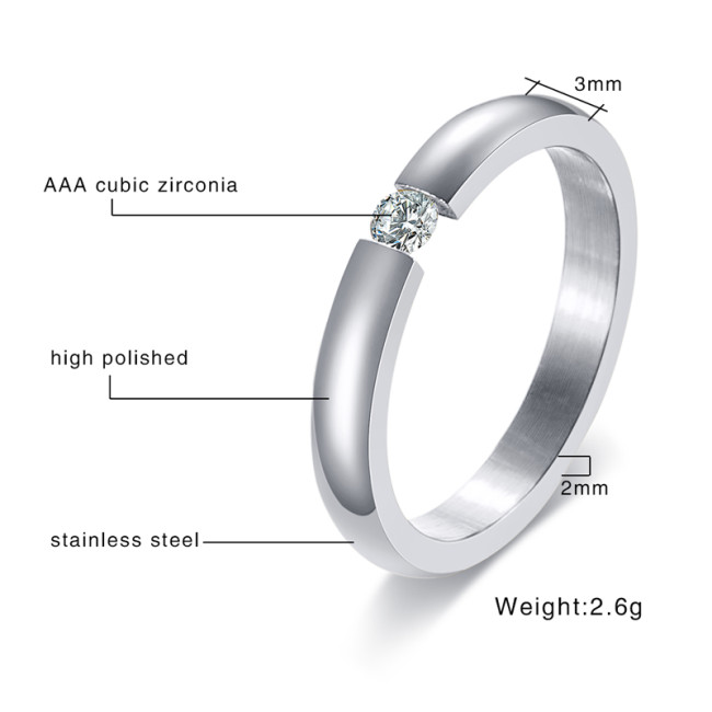 Wholesale Stainless Steel 3mm CZ Rings