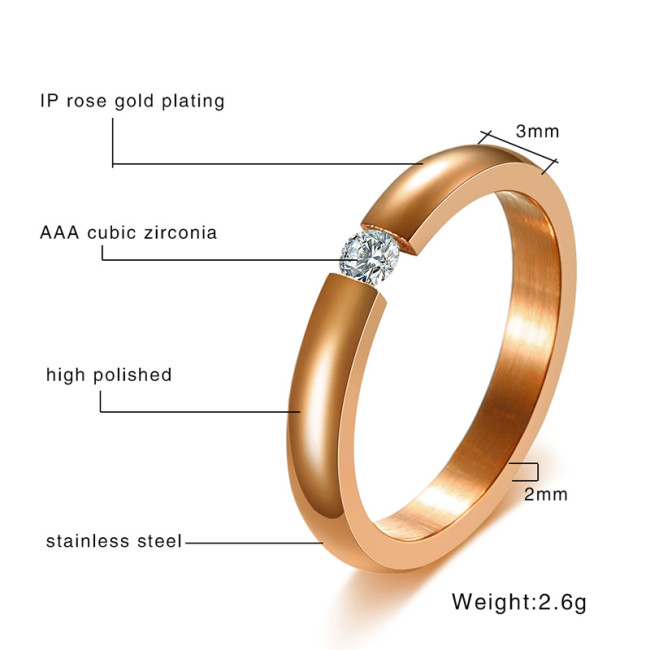 Wholesale Stainless Steel CZ Rose Gold IP Ring