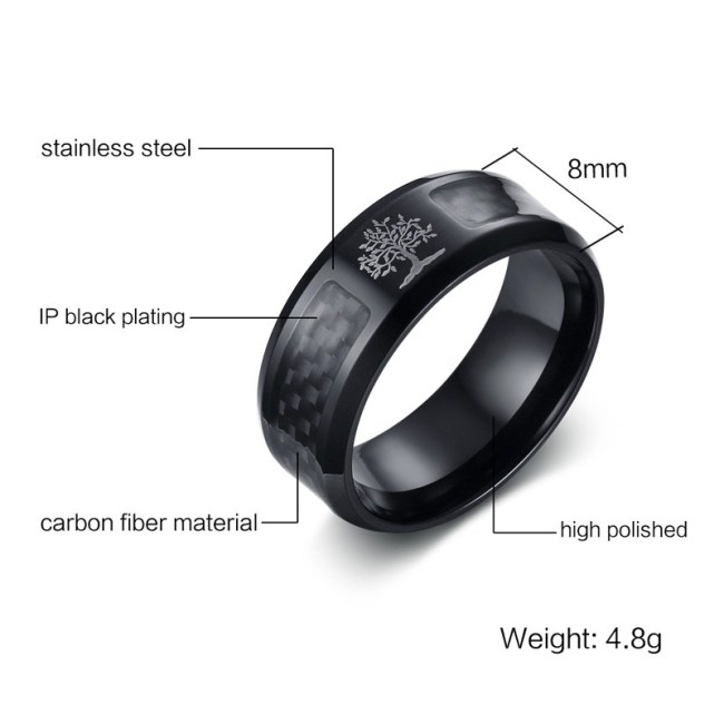 Wholesale Stainless Steel Life Tree Carbon Fiber Ring