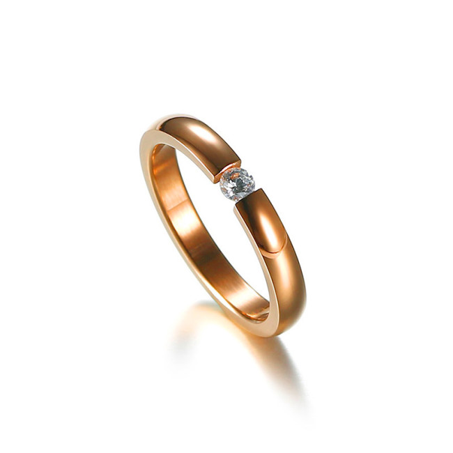 Wholesale Stainless Steel CZ Rose Gold IP Ring