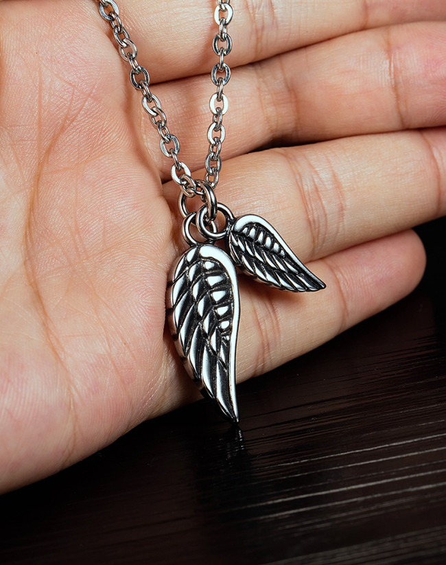 Wholesale Stainless Steel Retro Angel Wing Pendant Necklace For Men