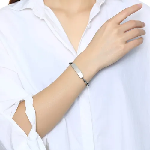 Wholesale 5MM Stainless Steel Beads ID Tag Adjustable Bracelets