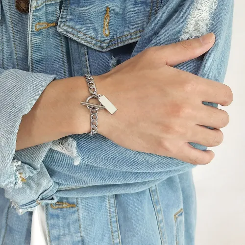 Wholesale Stainless Steel Personality Word Buckle Punk Bracelet