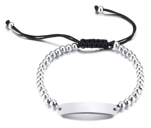 Wholesale 5MM Stainless Steel Beads ID Tag Adjustable Bracelets