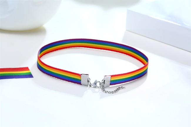 Wholesale Rainbow Choker Chain Ribbon Simple Necklace