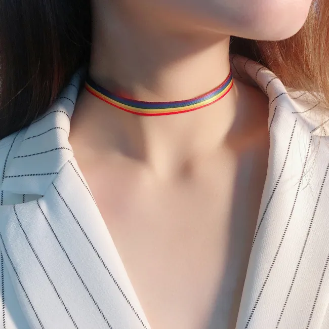 Wholesale Rainbow Choker Chain Ribbon Simple Necklace