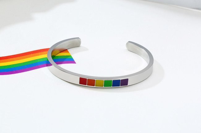 Wholesale Stainless Steel Enamel Rainbow Cuff Bracelet
