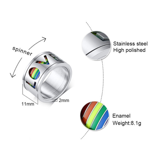 Wholesale Stainless Steel Spinner Rainbow Ring Hollow Love