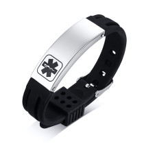 Wholesale Stainless Steel Personalized Emergency Medical ID Rubber Bangle