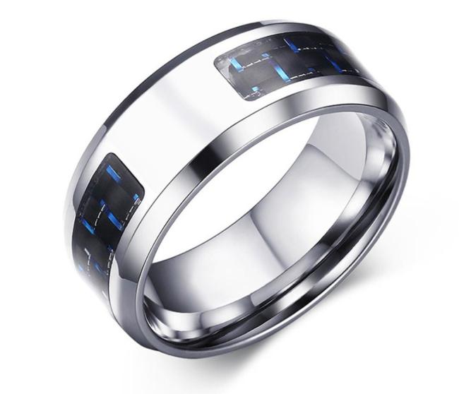 Wholesale Stainless Steel Personality Men's Blue & Black Carbon Fiber Ring