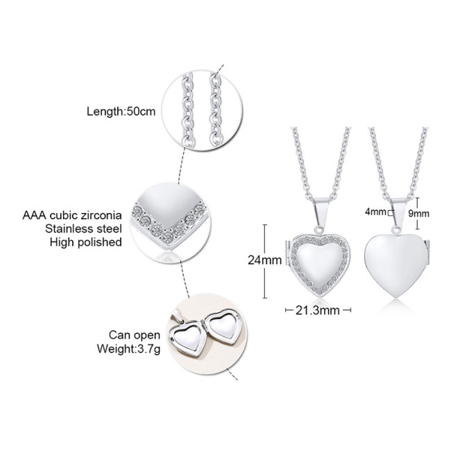 Wholesale Stainless Steel Photo Engraved CZ Heart Frame Pendant
