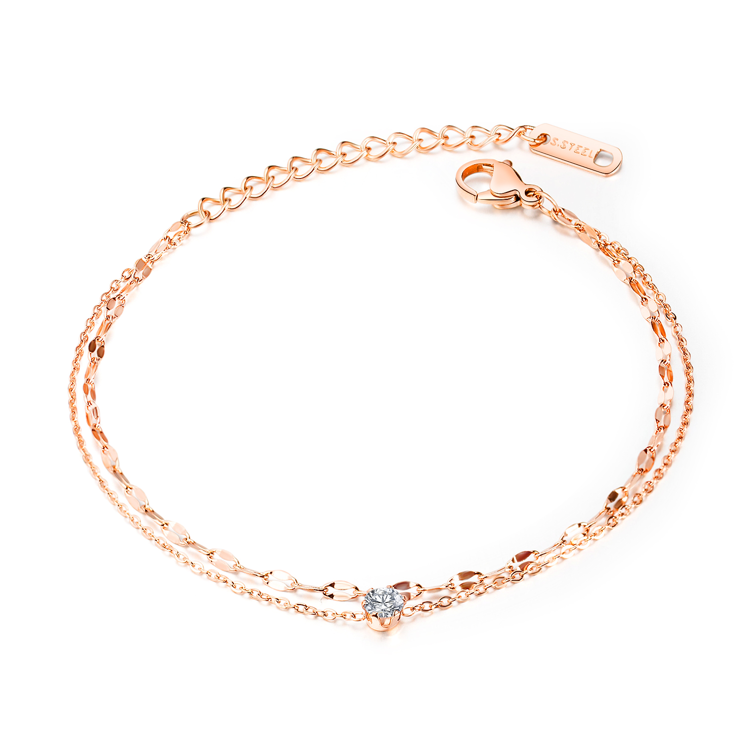 Wholesale Stainless Steel Charm Double Chain CZ Anklet | JC Love Jewelry