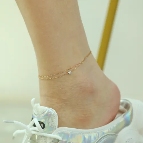 Wholesale Stainless Steel Charm Double Chain CZ Anklet