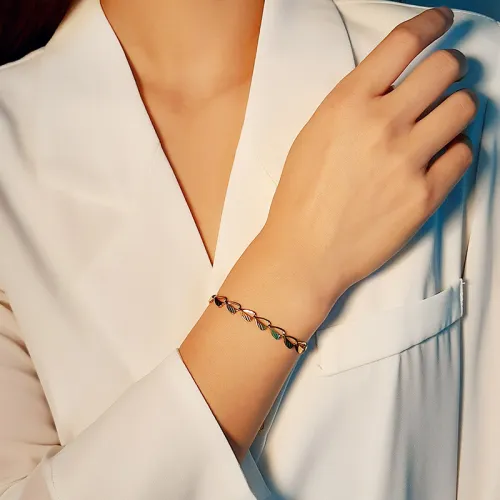 Wholesale Stainless Steel Personalised Golden Leaf Chain Bracelet