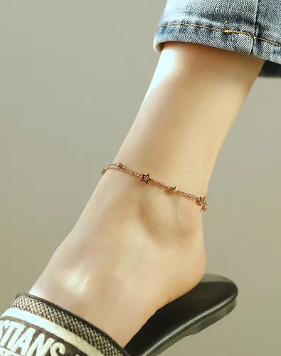 Wholesale Stainless Steel Rose Gold Double Anklet Stars