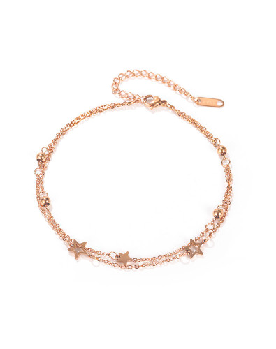 Wholesale Stainless Steel Rose Gold Double Anklet Stars
