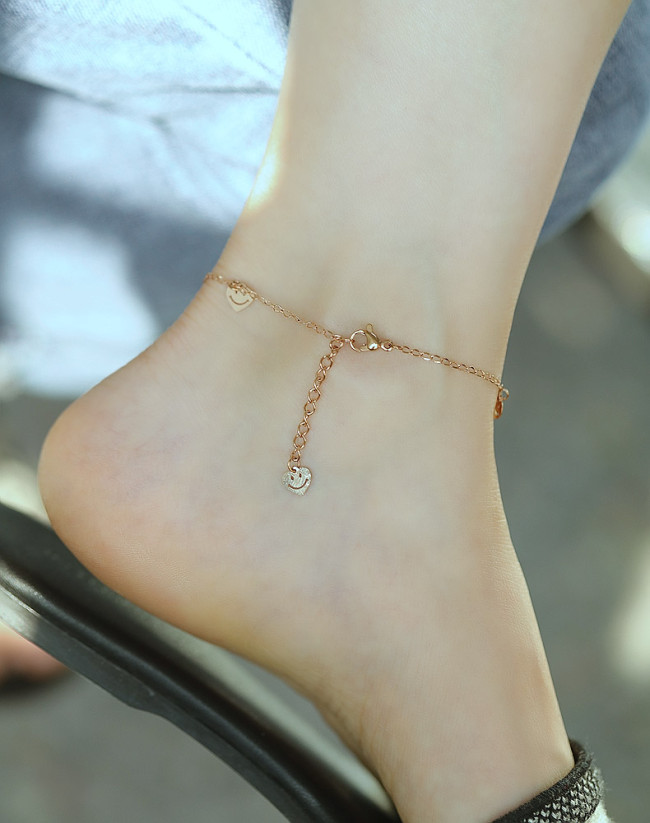 Wholesale Stainless Steel Women Smiley Face Heart Anklet