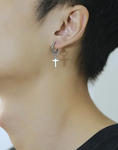 Wholesale Steel Cross Drop Hoop Earrings
