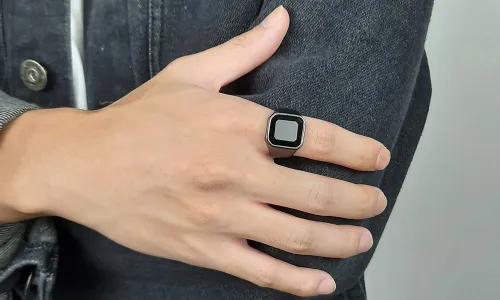 Wholesale Steel Black Agate Stones Band Ring
