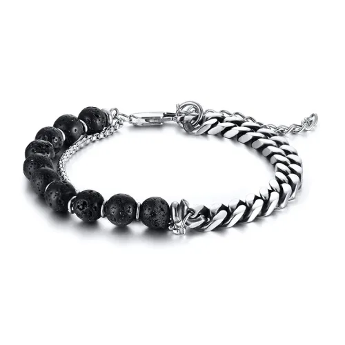 Wholeale Stainless Curb Chain and Lava Rock Beads Bracelet