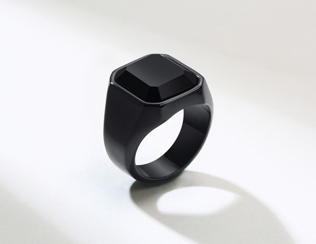 Wholesale Steel Black Agate Stones Band Ring
