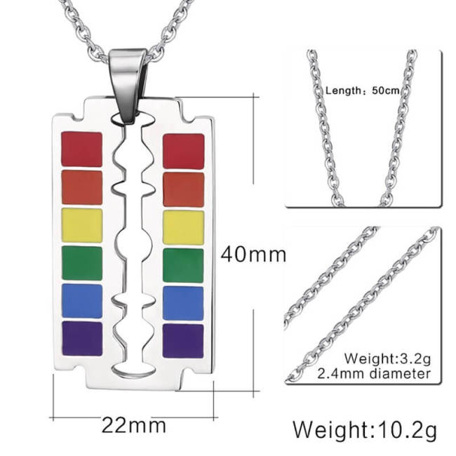 Wholesale Stainless Steel Rainbow Razor Blade Pendant
