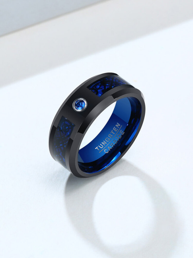 Wholesale Men's Blue CZ Tungsten Wedding Ring