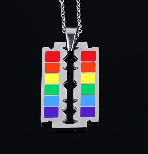 Wholesale Stainless Steel Rainbow Razor Blade Pendant