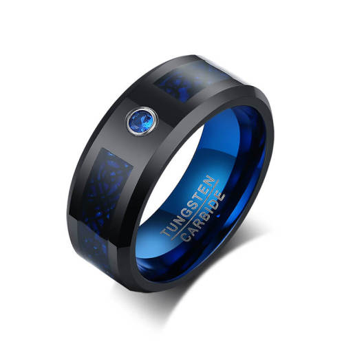 Wholesale Men's Blue CZ Tungsten Wedding Ring