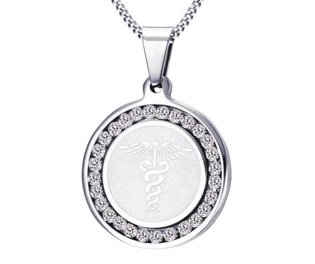 Wholesale Steel Medical Alert Dog Tag With CZ Stones