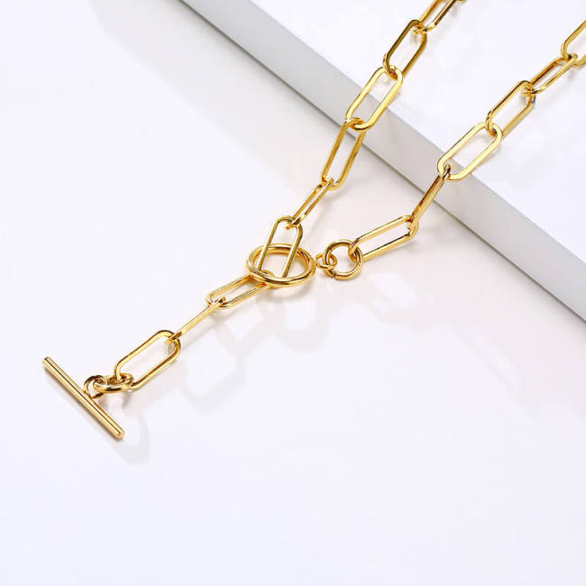 Wholesale Stainless Steel Pearl Paper Clip T-Bar Necklace