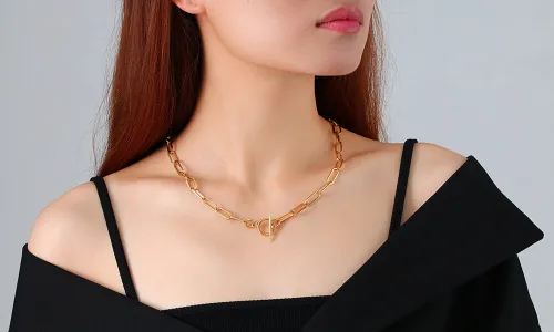 Wholesale Stainless Steel Pearl Paper Clip T-Bar Necklace