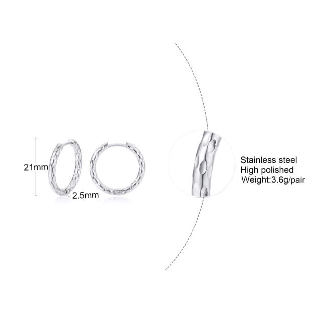 Wholesale Steel Hoop Earrings With Hammered Texture