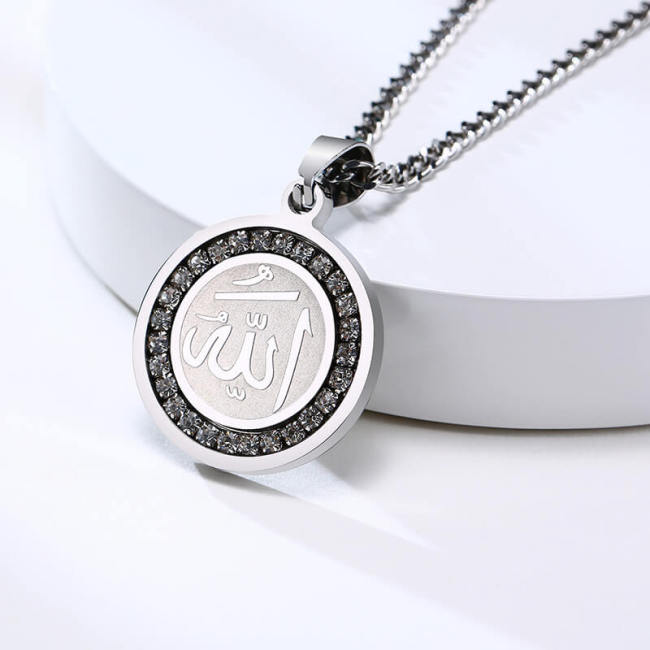 Wholesale Stainless Round Allah الله Pendant with CZs