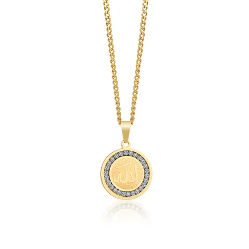 Wholesale Stainless Round Allah الله Pendant with CZs