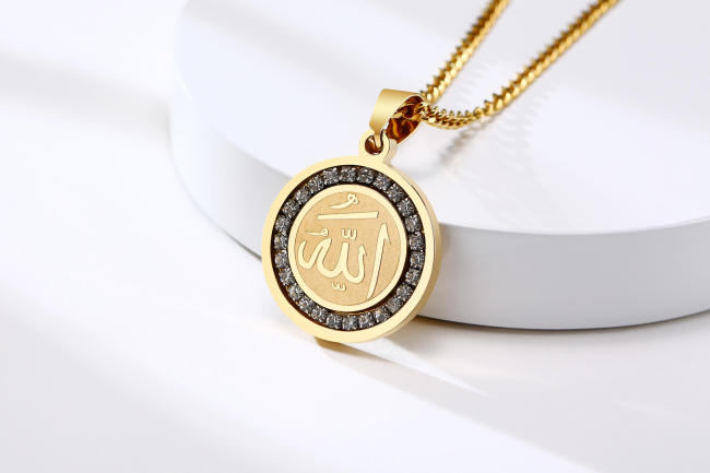 Wholesale Stainless Round Allah الله Pendant with CZs