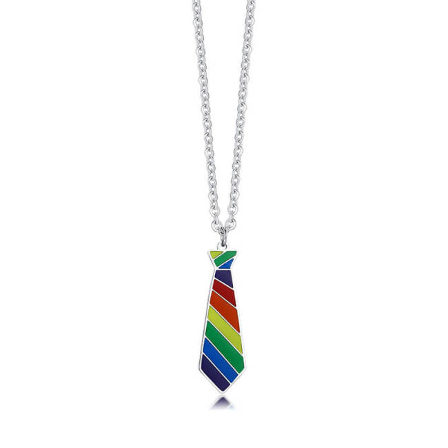Wholesale Steel Rainbow Tie Pendant Necklace