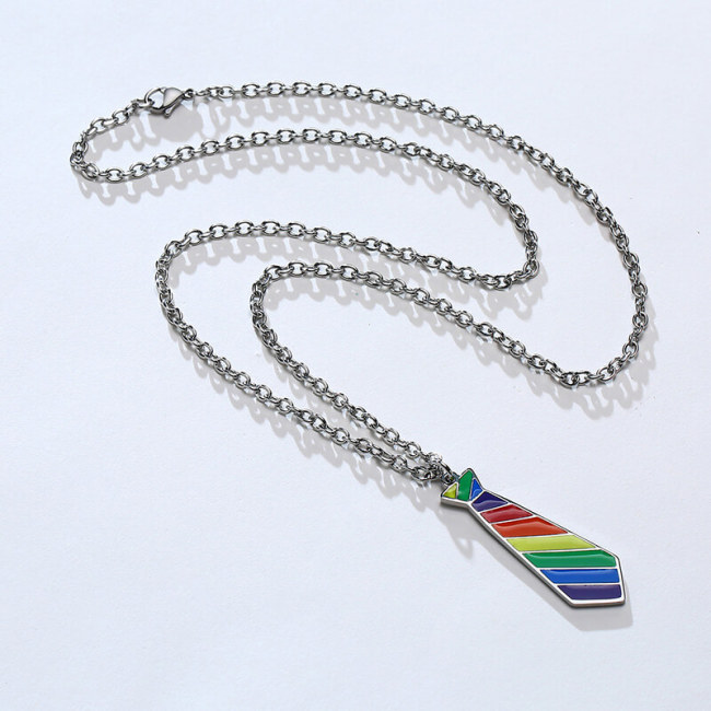 Wholesale Steel Rainbow Tie Pendant Necklace