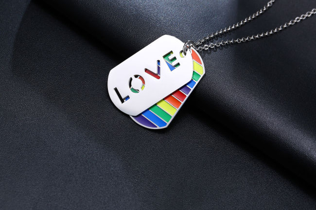 Wholesale Stainless Rainbow Love Double Layer Dog Tag