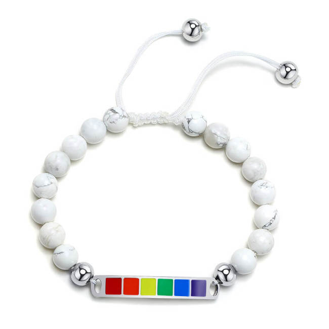 Wholesale Steel Curved Rectangula Pride Beads Bracelet