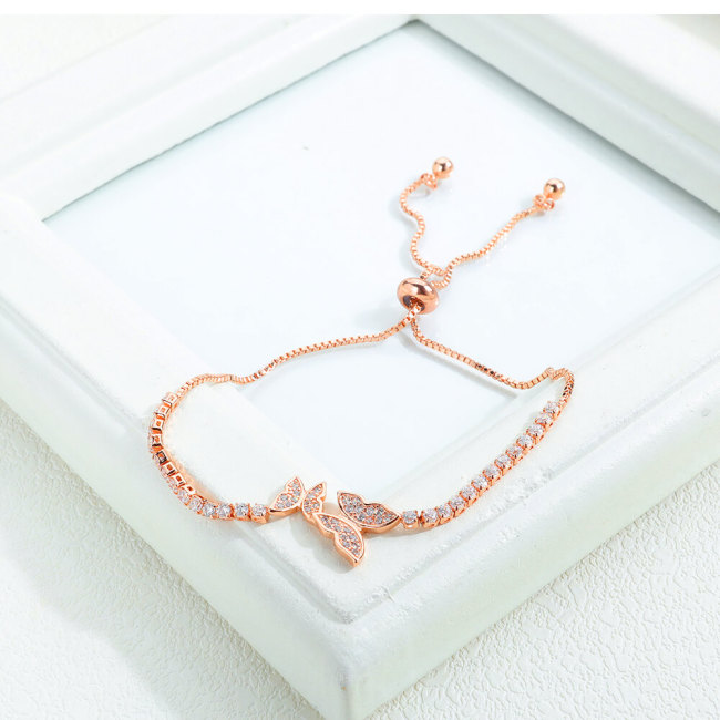 Wholesale Rose Gold Butterfly Copper Bracelet With CZ
