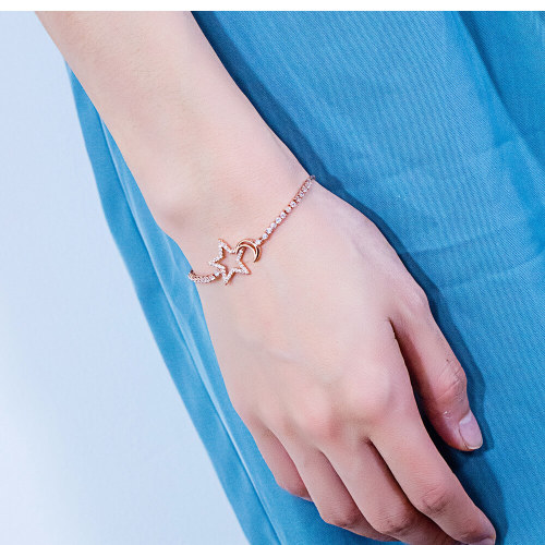 Wholesale Adjustable Star & Moon Copper Bracelet with CZ