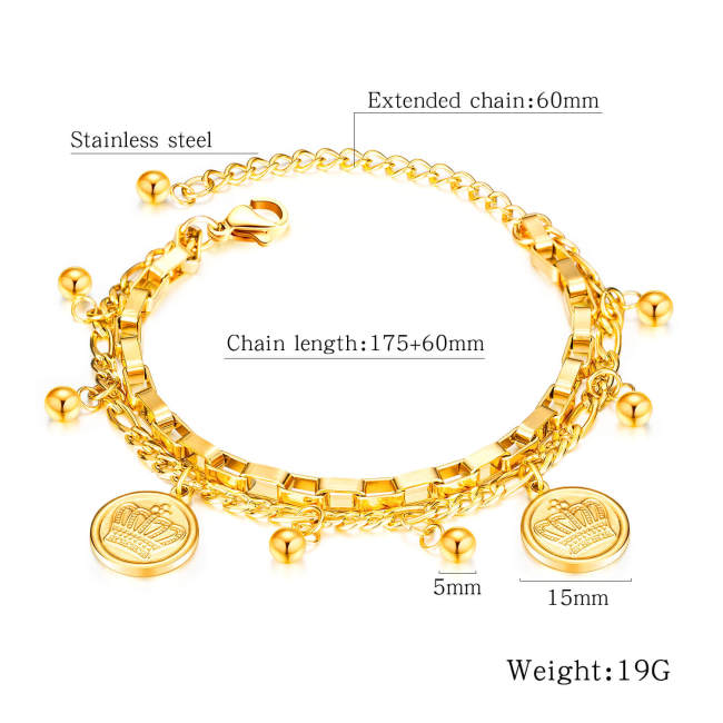 Wholesale Stainless Steel Crown Double-layer Bracelet