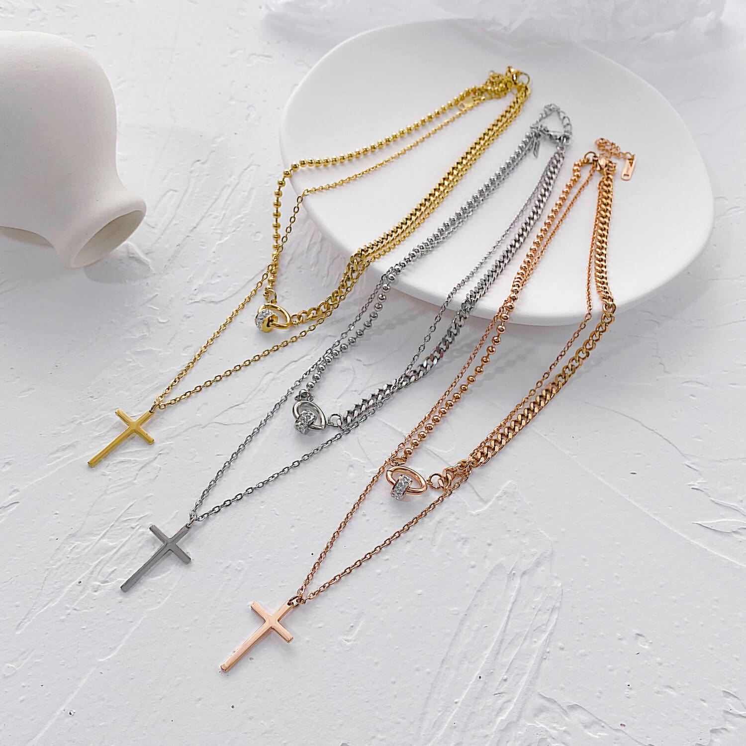 Wholesale Stainless Stylish Multi Layer Cross Necklace丨JC Love Jewelry