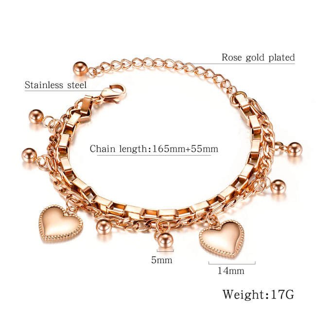 Wholesale Stainless Steel Heart Multi-layer Bracelet