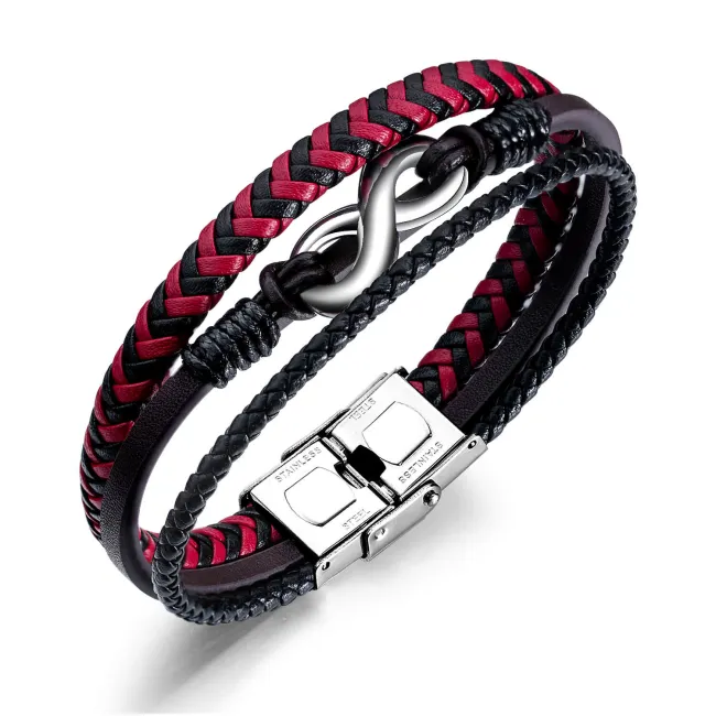 Wholesale Infinity Love Red and Black Leather Multilayer Bracelet
